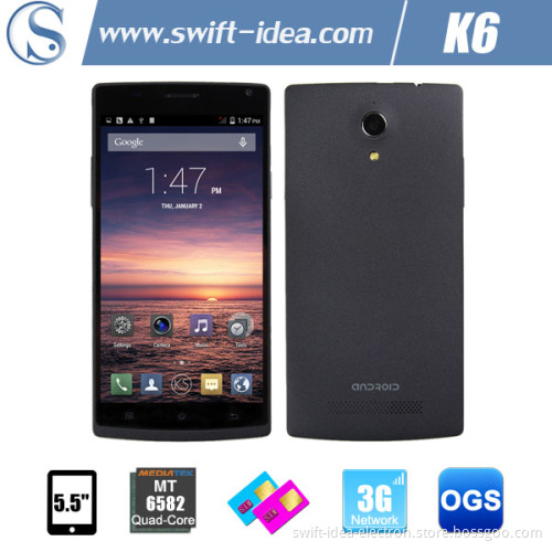 3G Dual SIM Mtk6582 Quad Core Qhd 5.5 Inch Phone with 8.0MP Camera (K6)